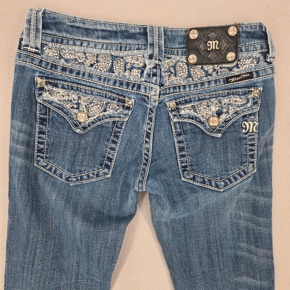 Miss Me Womens 28 Bootcut Jeans JP6021B2 Rhinestone Paisley Embellished‎ Y2K